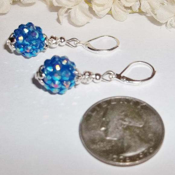Sparkly Blue Pave Beaded Earrings Aurora Borealis Earring Set Pair Earring 4987 - Picture 5 of 8